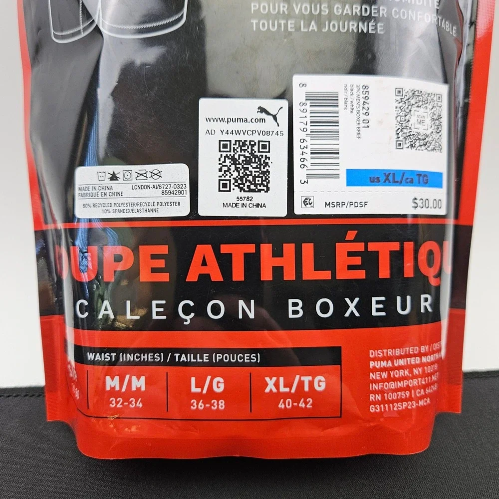 Puma Men 3 Pack Performance Athletic Fit Boxer Briefs XL Black White 859429 01